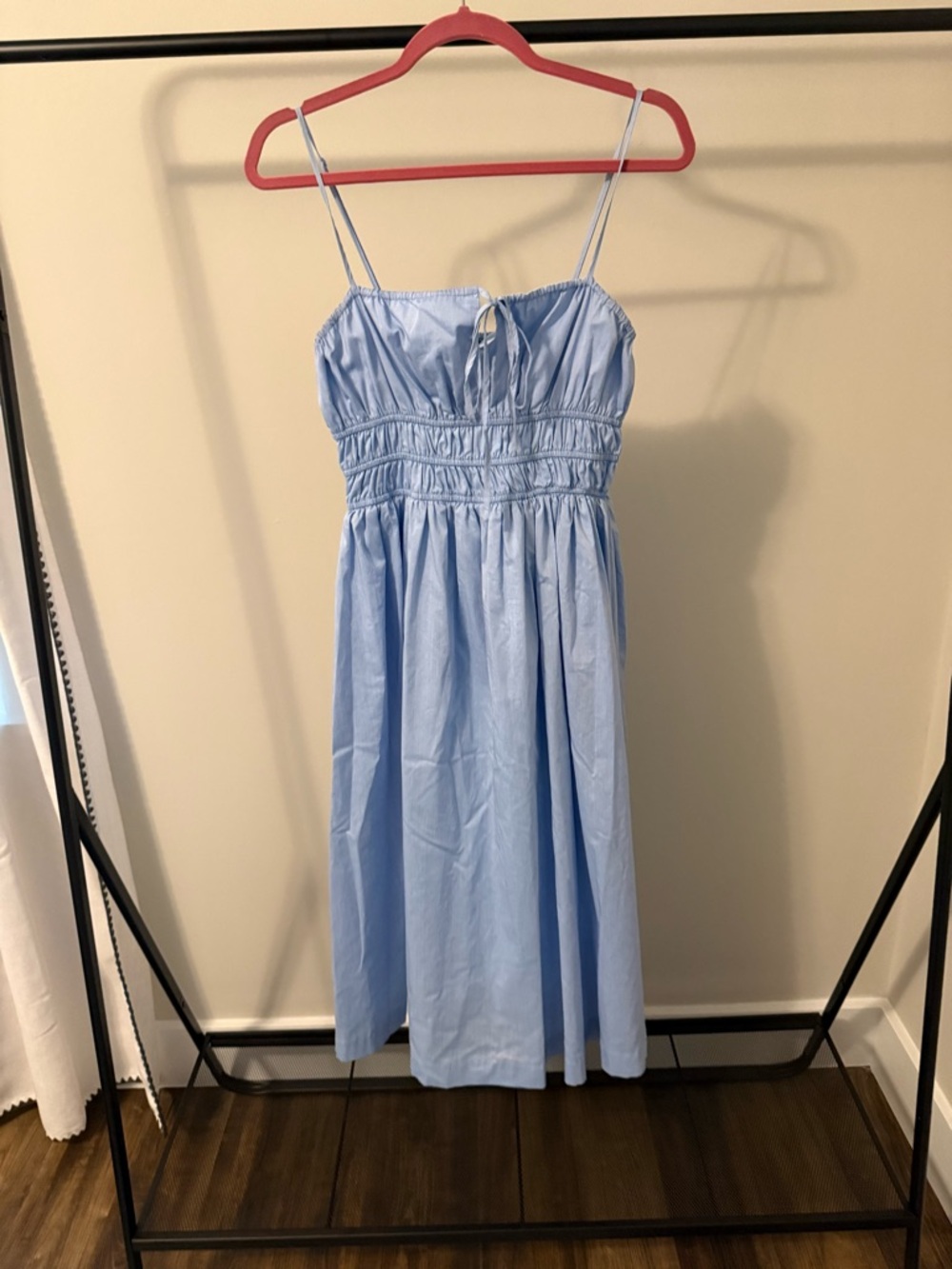 Sunday in Brooklyn Powder Blue Smocked Spaghetti-Strap Midi Dress
